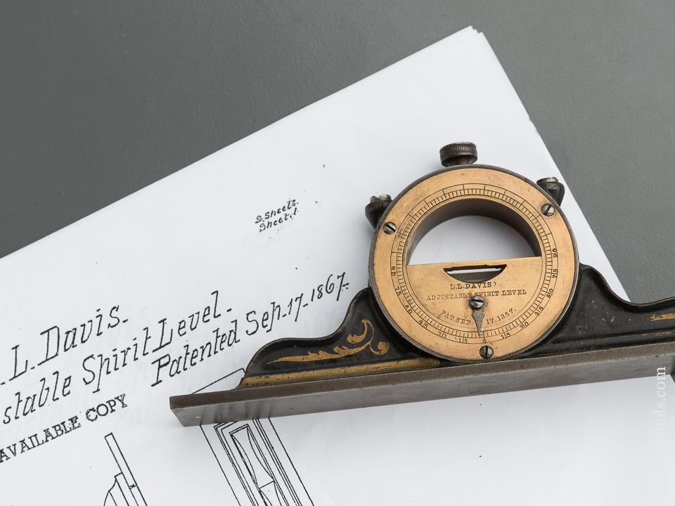 Six inch DAVIS Patent September 17, 1867 DAVIS No. 1 Adjustable Mantle Clock Level - 79544