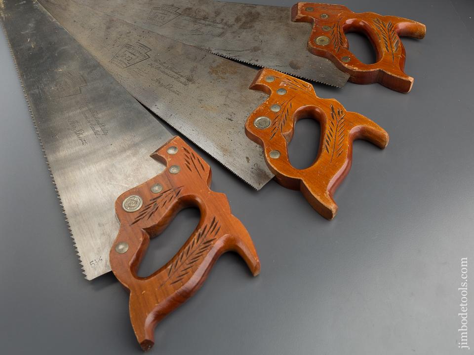 Great Set of Three Clean DISSTON Hand Saws! 5 1/2 point, 8 point, and 12 point - 79905