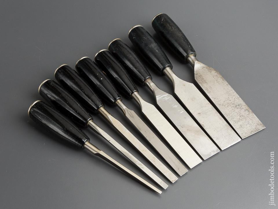NEAR MINT Set of Eight STANLEY No. 40 Composition Handled EVERLASTING Pocket Chisels - 80031