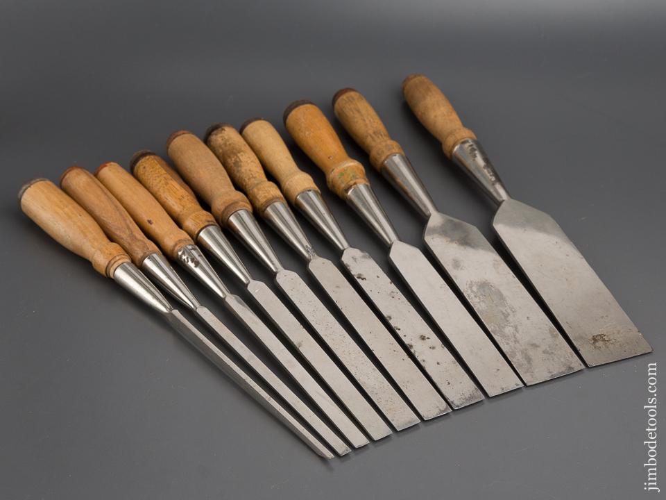 MINTY Set of Ten FULTON Bevel Socket Firmer Chisels in Original Roll - 80052