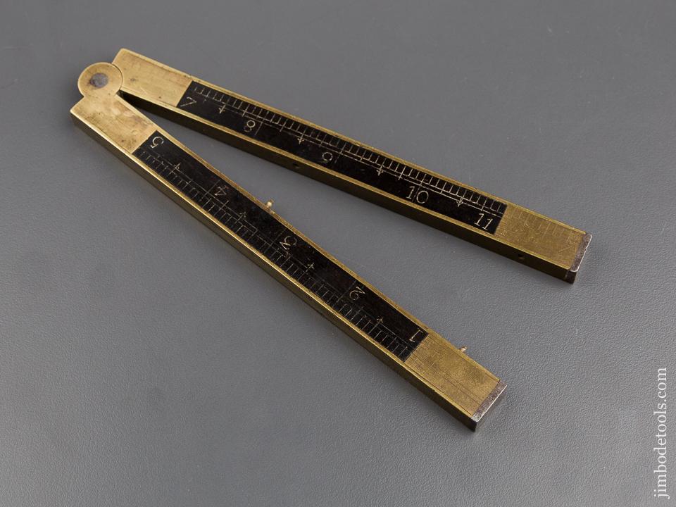 RARE 12 inch 18th Century Full Brass Bound Ebony PARIS Folding Rule with Steel Tips 80097U