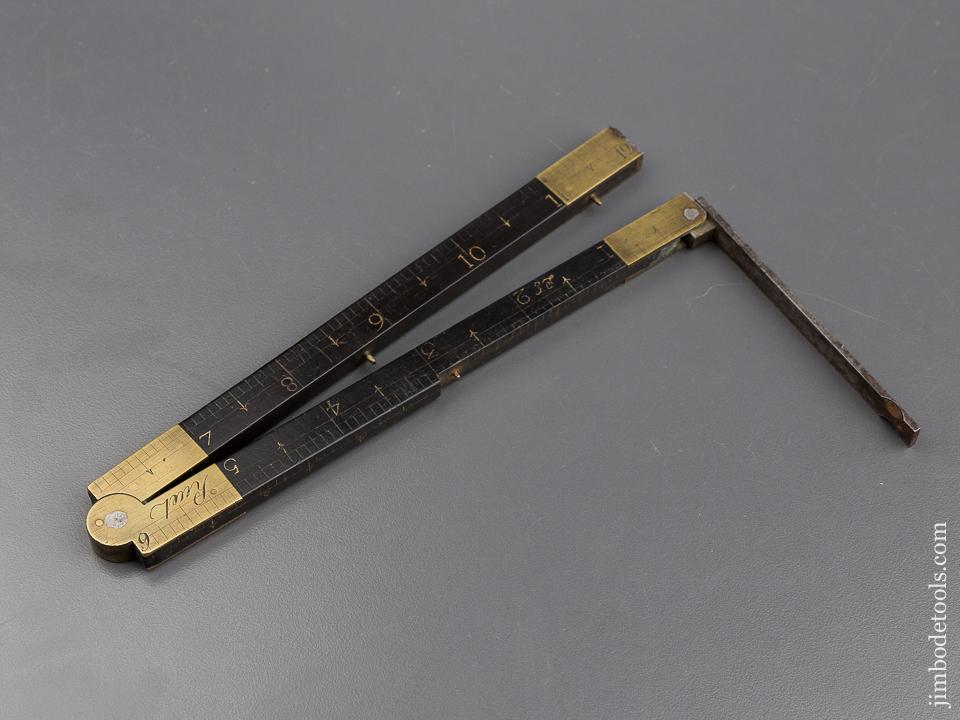 RARE 1/3 Meter Ebony and Brass Folding Metric & English Rule with Steel Tips - 80210U