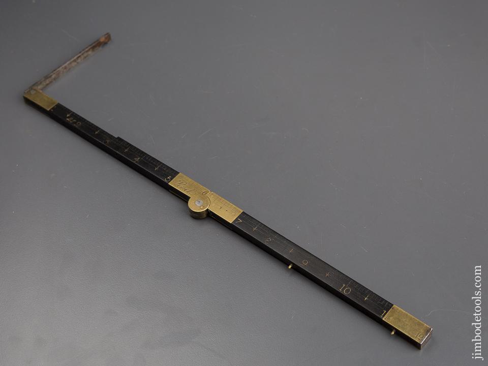 RARE 1/3 Meter Ebony and Brass Folding Metric & English Rule with Steel Tips - 80210U