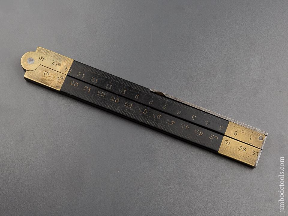 RARE 1/3 Meter Ebony and Brass Folding Metric & English Rule with Steel Tips - 80210U