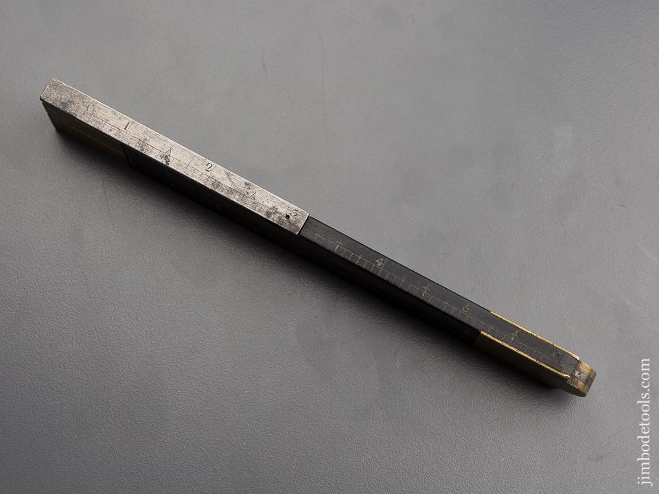 RARE 1/3 Meter Ebony and Brass Folding Metric & English Rule with Steel Tips - 80210U