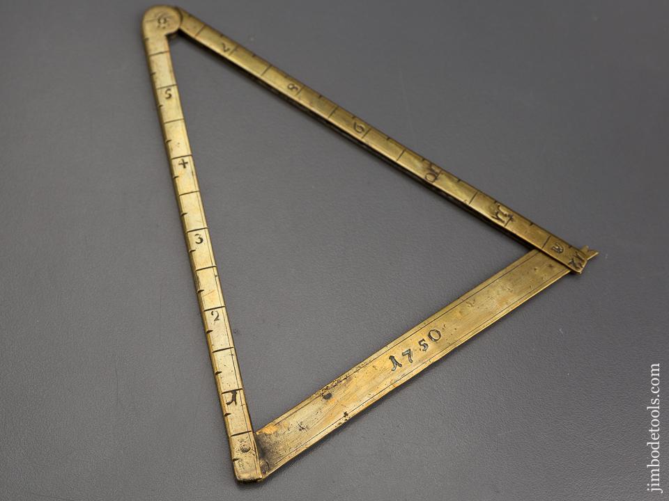 Unusual Dated 1750 Brass Folding Rule/Square - EXCELSIOR 80231