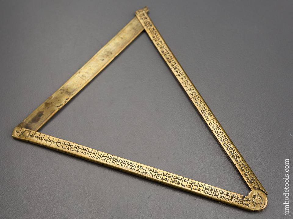 Unusual Dated 1750 Brass Folding Rule/Square - EXCELSIOR 80231
