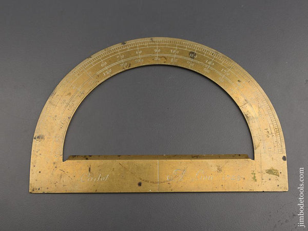 Dated 1748 French CADOT A LION 6 7/8 inch Brass Protractor - 80244U