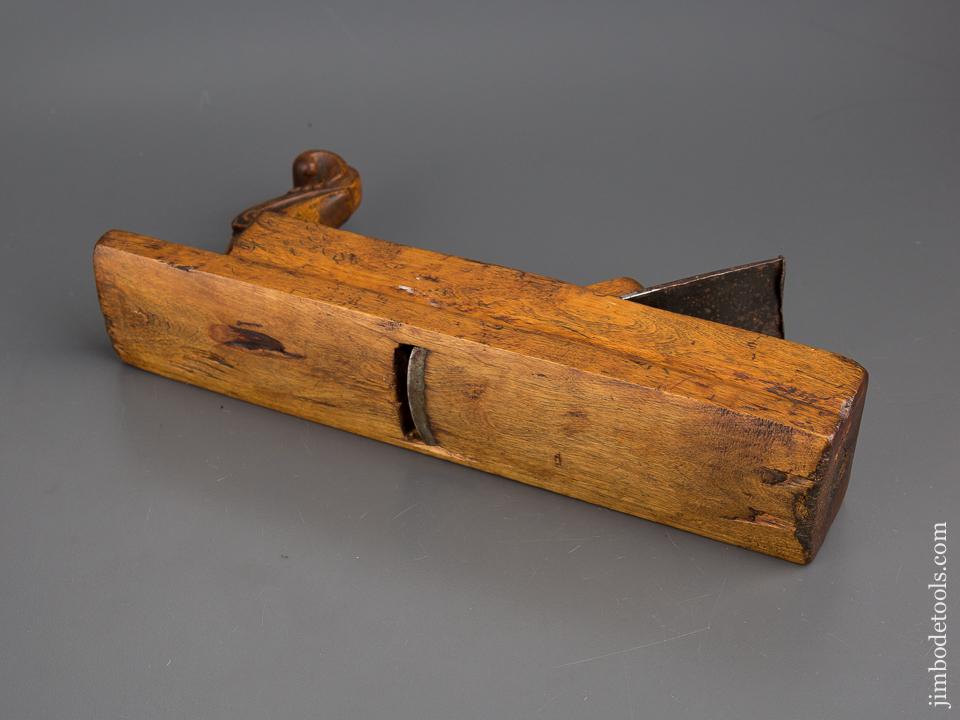 Beautiful! Carved 2 3/8 x 10 7/8 inch Radiused Wooden Plane Dated 1805 with Decorated Horn  - 80260U