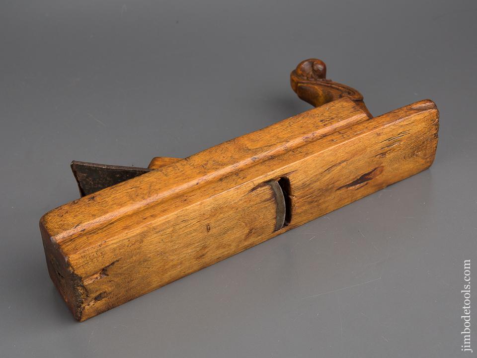 Beautiful! Carved 2 3/8 x 10 7/8 inch Radiused Wooden Plane Dated 1805 with Decorated Horn  - 80260U