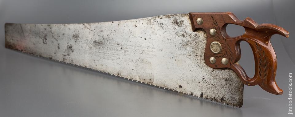 RARE Sticky Sharp! 5 1/2 point 26 inch Rip GEO. BISHOP & CO. No. 250 Thumb Hole Hand Saw - 80378