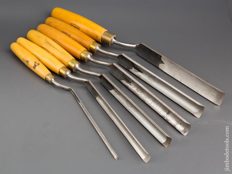 Set of Six MARPLES Boxwood Handled Crank Neck Gouges - 80425