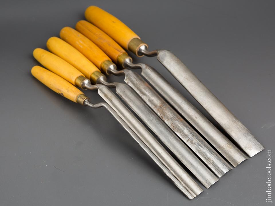 Set of Six MARPLES Boxwood Handled Crank Neck Gouges - 80425