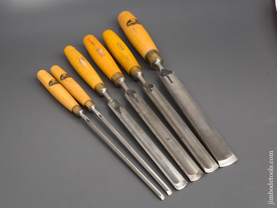 Set of Six MARPLES Boxwood Handled Tang Gouges with Decals - 80473