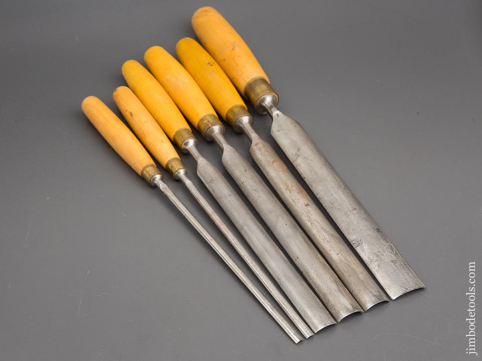Set of Six MARPLES Boxwood Handled Tang Gouges with Decals - 80473