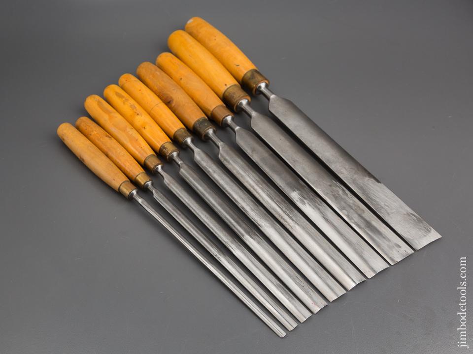 Set of Nine MARPLES Boxwood Handled Paring Gouges EXTRA FINE! - 80484