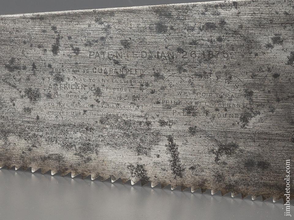Rare! E. ANDREWS Patent January 26, 1875 Hand Saw - 80612