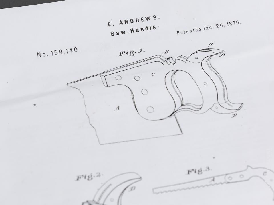 Rare! E. ANDREWS Patent January 26, 1875 Hand Saw - 80612