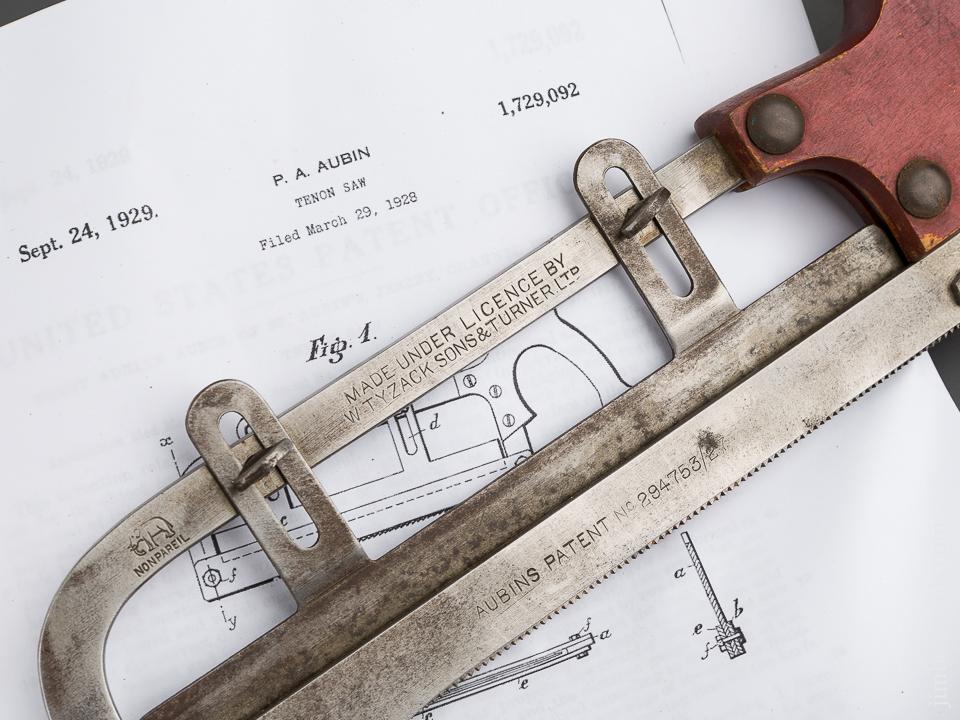Rare! AUBIN's Patent March 29, 1928 Finger Joint Tenon Saw - 80707