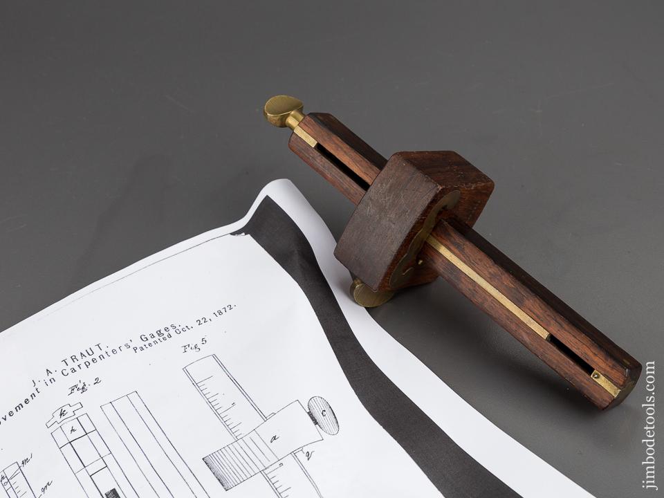 FINE 7 3/8 inch TRAUT's Patent October 22, 1872 STANLEY No. 77 Rosewood and Brass Mortise Gauge - 80784