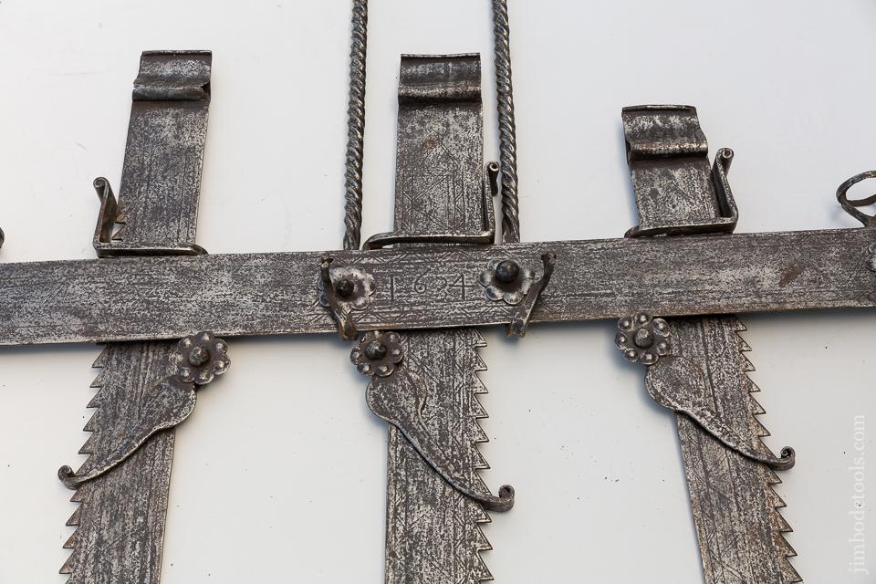 Amazing! 17th Century Wrought Iron Fireplace Trammel Dated 1634 - 80839U