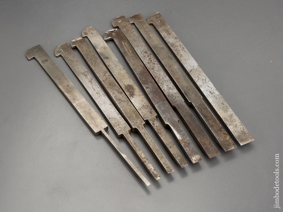Good User Plow Plane Iron Set Numbered 1-8 Mixed Makers - 80982