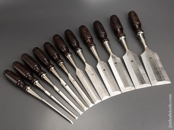 DEAD MINT Set of Eleven Rosewood Handled Socket Chisels NEW OLD STOCK - 81020