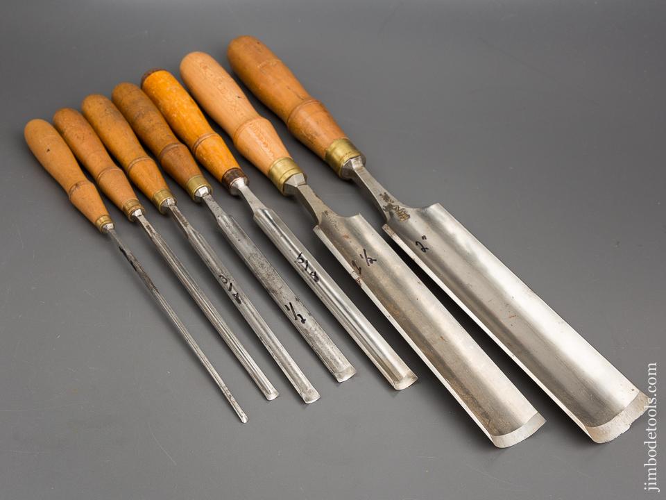 EXTRA FINE Set of Seven BUCK BROS Straight Tang Gouges - 81077