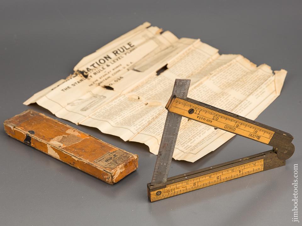 STANLEY No. 036 Boxwood and Brass Full Bound One Foot Two Fold Combination Rule MINT in Original Box circa 1929-42 - 81363RU