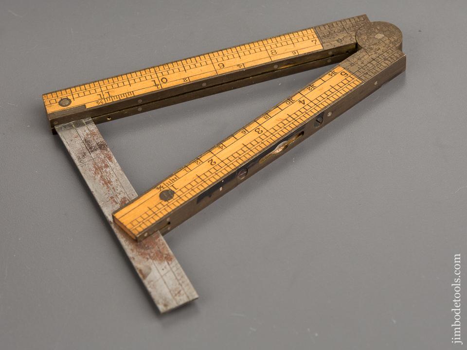 STANLEY No. 036 Boxwood and Brass Full Bound One Foot Two Fold Combination Rule MINT in Original Box circa 1929-42 - 81363RU