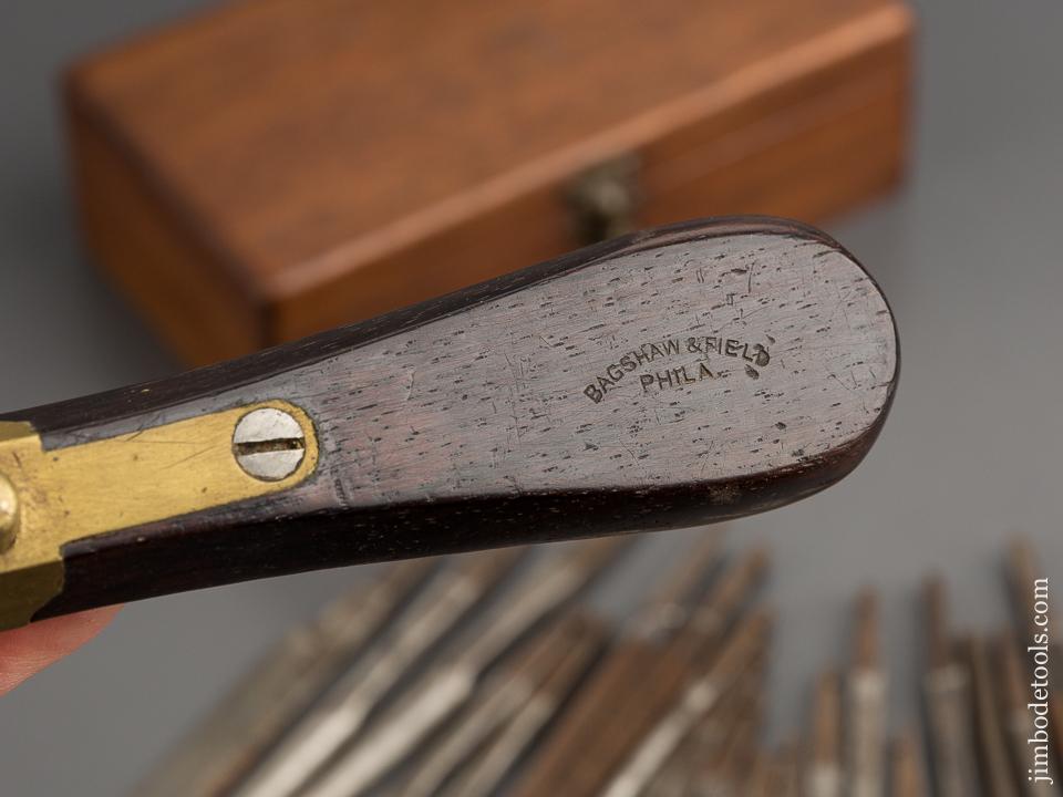 BAGSHAW & FIELD PHILADA 5 3/8 inch Rosewood and Brass Tool Handle with 20 Bits in Original Box - 81387R
