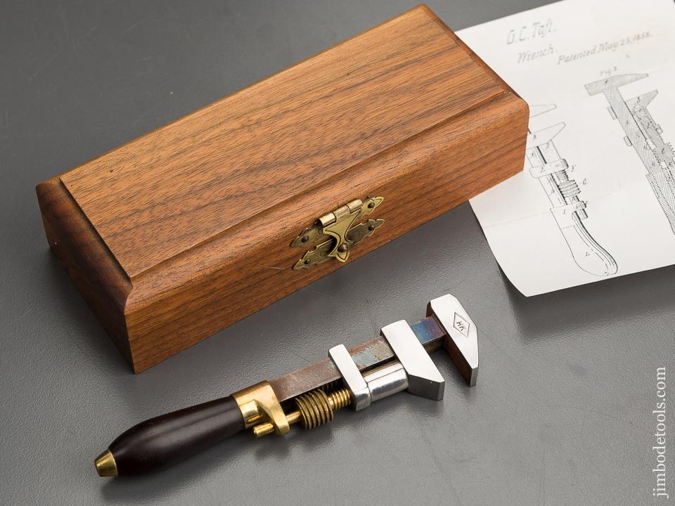 Miniature Model 4 1/4 x 1 inch TAFT May 25, 1858 PATENT Wrench by the Late HILARY KLEIN in Velvet-Lined Wooden Box - 81491R