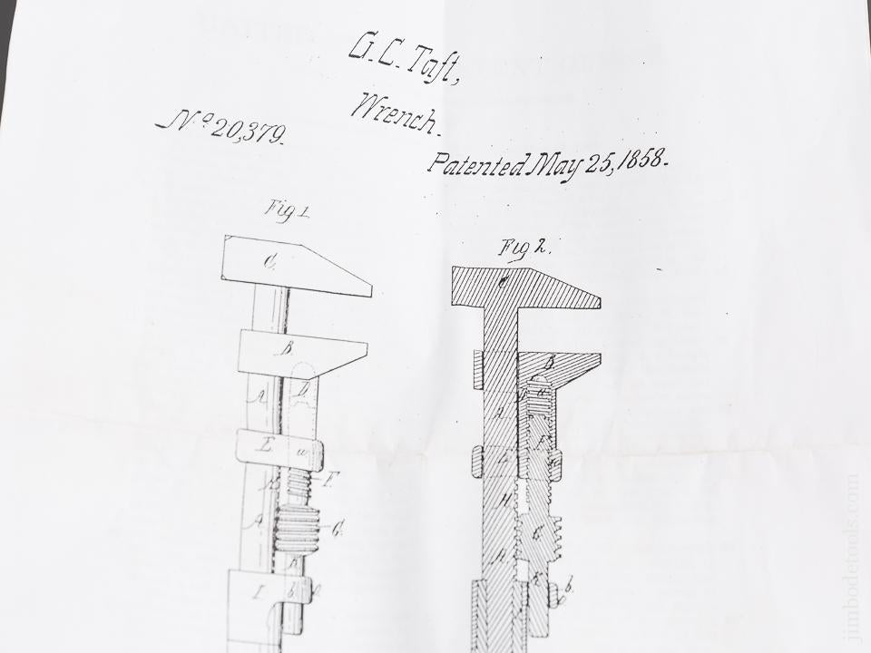 Miniature Model 4 1/4 x 1 inch TAFT May 25, 1858 PATENT Wrench by the Late HILARY KLEIN in Velvet-Lined Wooden Box - 81491R
