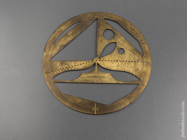 1885 POLYGRAPH CO PHILADELPHIA 5 5/8 inch Brass Drawing Draughting Design Template - 81561