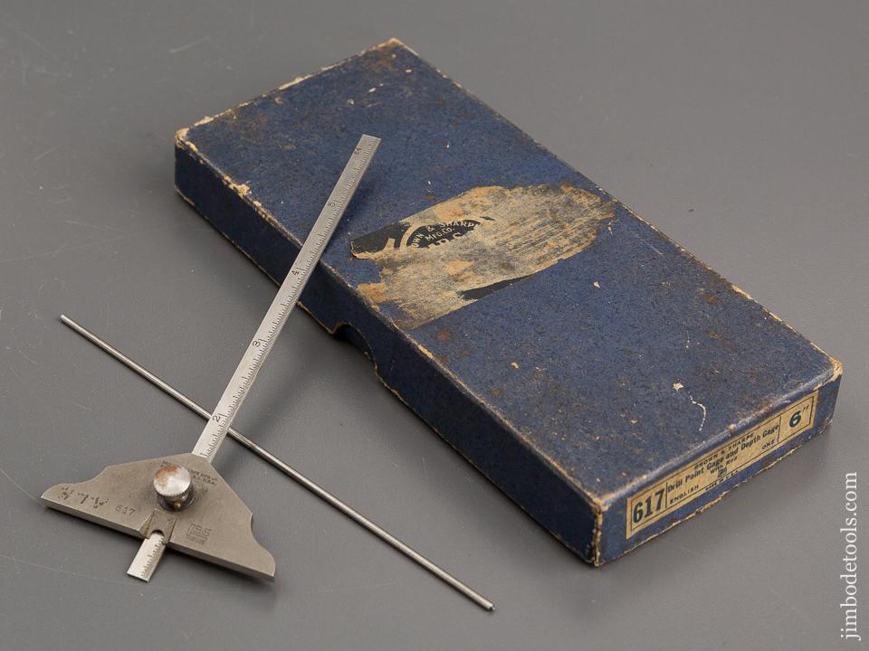 Six inch BROWN & SHARPE No. 617 Drill Point Gauge and Depth Gauge with Rod in Original Box - 81641