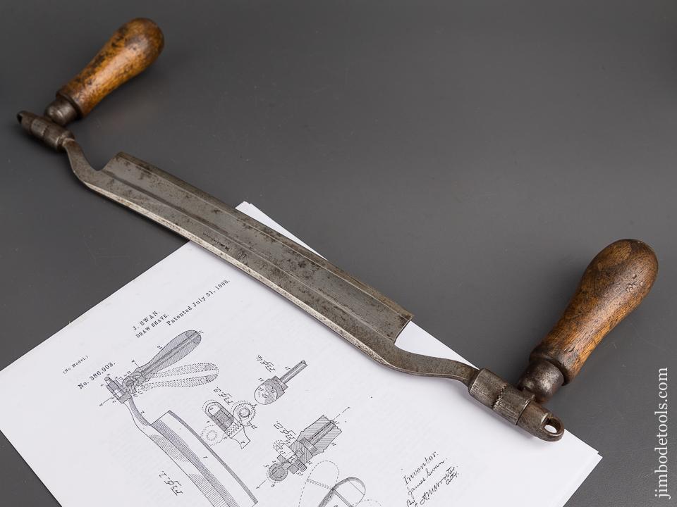 SWAN Patent July 31, 1888 Ten inch Adjustable JAMES SWAN Draw Knife - 81662