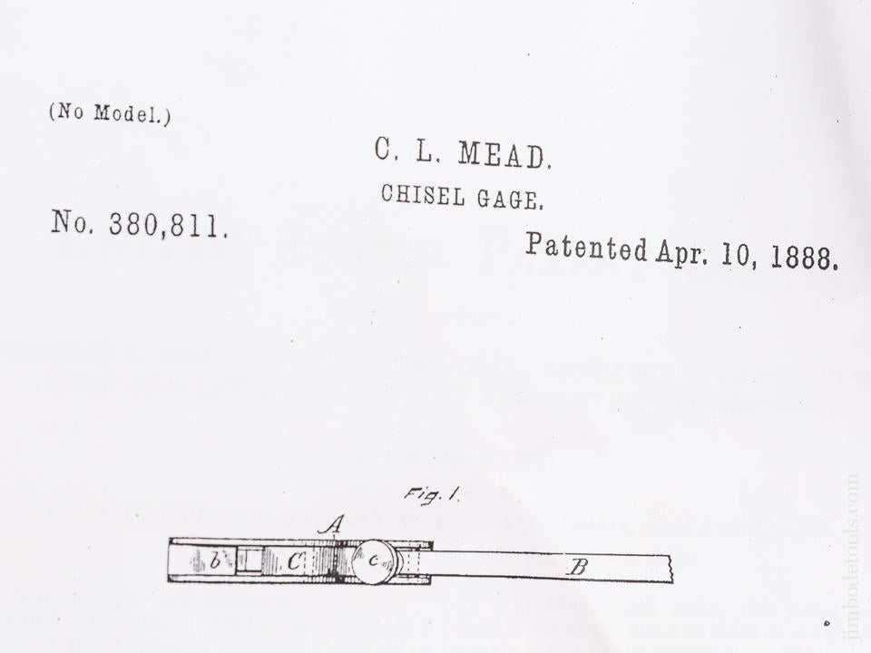 MEAD Patent April 10, 1888 STANLEY No. 96 Blind Nailing Plane Chisel Gauge - 81671