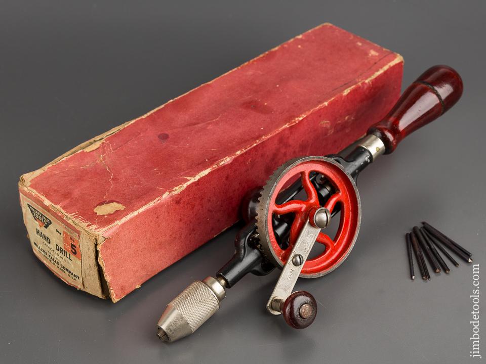 MILLERS FALLS No. 5 Hand Drill in Original Box with Eight Bits  - 81672