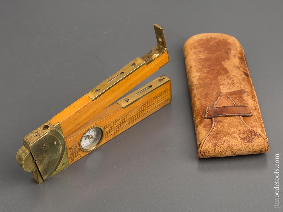 Extra-Fine! Boxwood and Brass One Foot Two-Fold Clinometer in Leather Sheath by SHORT & MASON LONDON - 81708R