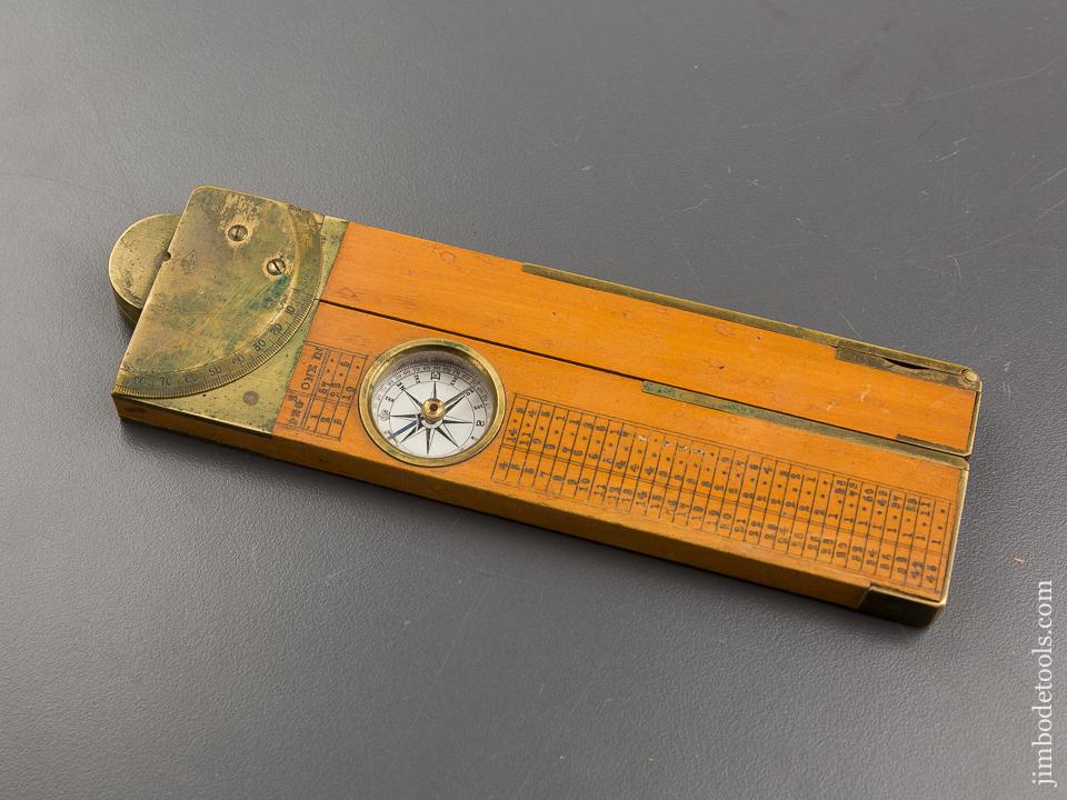 Extra-Fine! Boxwood and Brass One Foot Two-Fold Clinometer in Leather Sheath by SHORT & MASON LONDON - 81708R