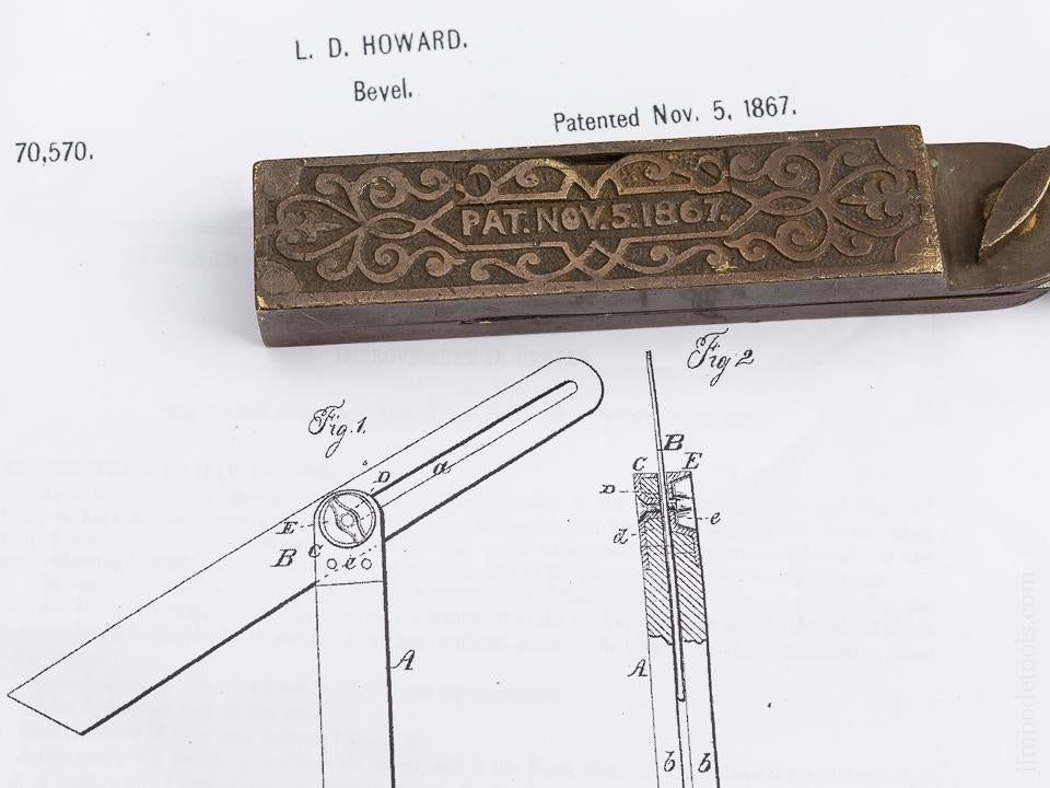 Fancy Brass 1867 HOWARDS Patent Eight inch Bevel with Level - 81770R