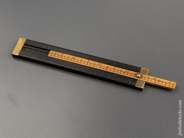 RARE Five inch Ebony and Brass Milliner's Rule with Four inch Boxwood Slide - 81772