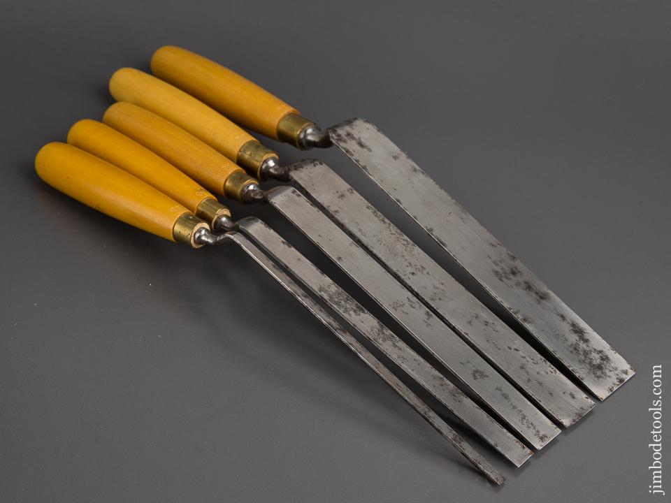 Set of Five HENRY TAYLOR Patternmaker's Crank Neck Paring Chisels in R ...