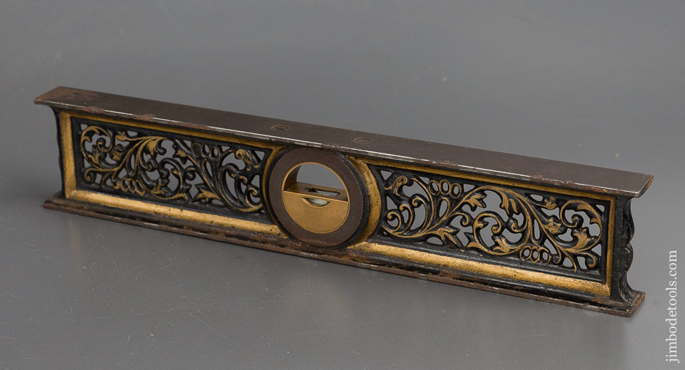 Ridiculously FINE Twelve inch DAVIS Filigris Level with Full Gold Pinstripes and Original Box Lid and Label - 81869U