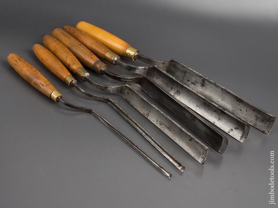 Set of Six Boxwood Handled Crank Neck Pattern Maker's Gouges by SORBY and MARPLES - 81891