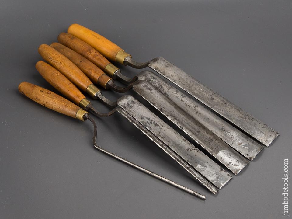 Set of Six Boxwood Handled Crank Neck Pattern Maker's Gouges by SORBY and MARPLES - 81891