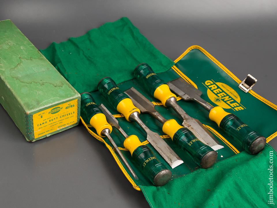 Set of Six GREENLEE No. 407R6 Tang Butt Chisels NEAR MINT in Original Box - 81987R