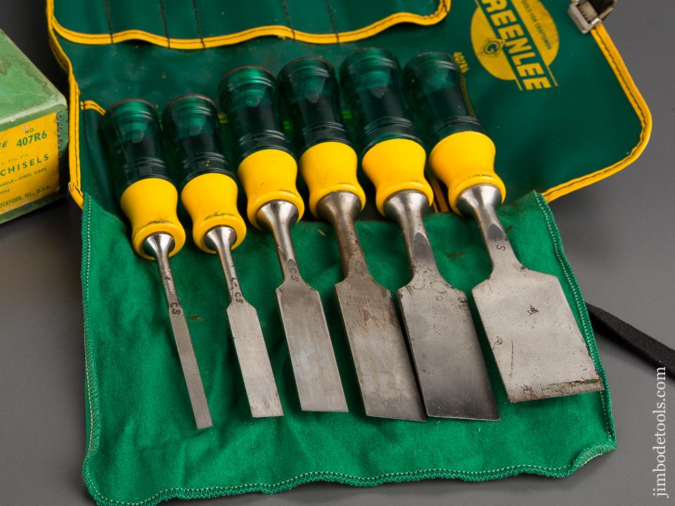 Set of Six GREENLEE No. 407R6 Tang Butt Chisels NEAR MINT in Original Box - 81987R