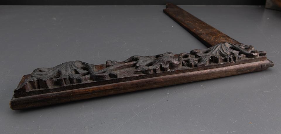 Early 16 inch Wooden Try Square with Carved Oak Leaves - EXCALIBUR 81