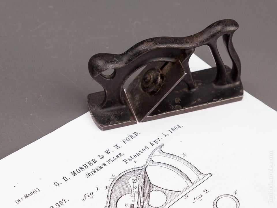 RARE Tiny 4" MOSHER & FORD Patent April 1, 1884 BIRMINGHAM Bat Wing Rabbet Plane - 93691UR